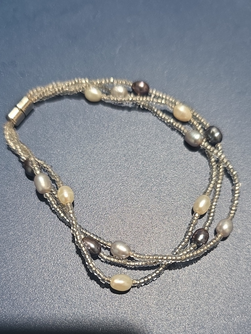 Multi-Strand Pearl & Seed Bead Bracelet - Silver Tone